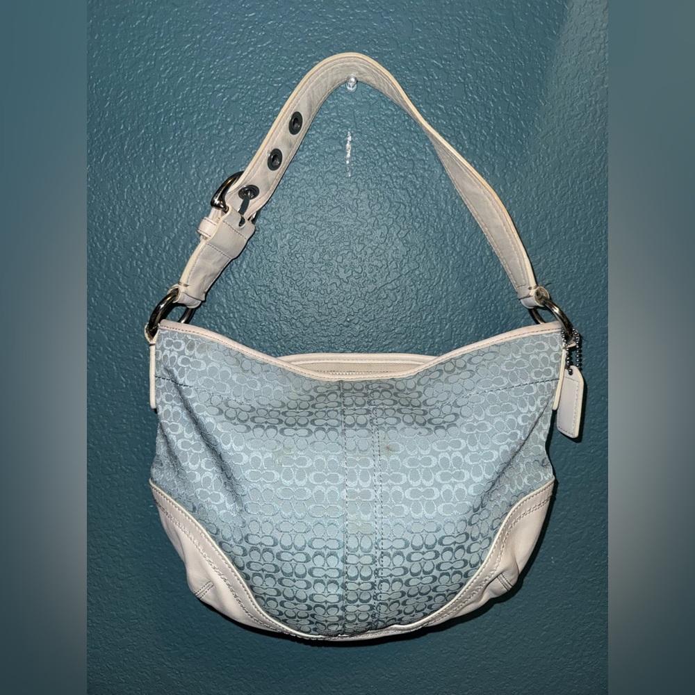 Coach Signature Jacquard Hobo Bag - Light Blue/White